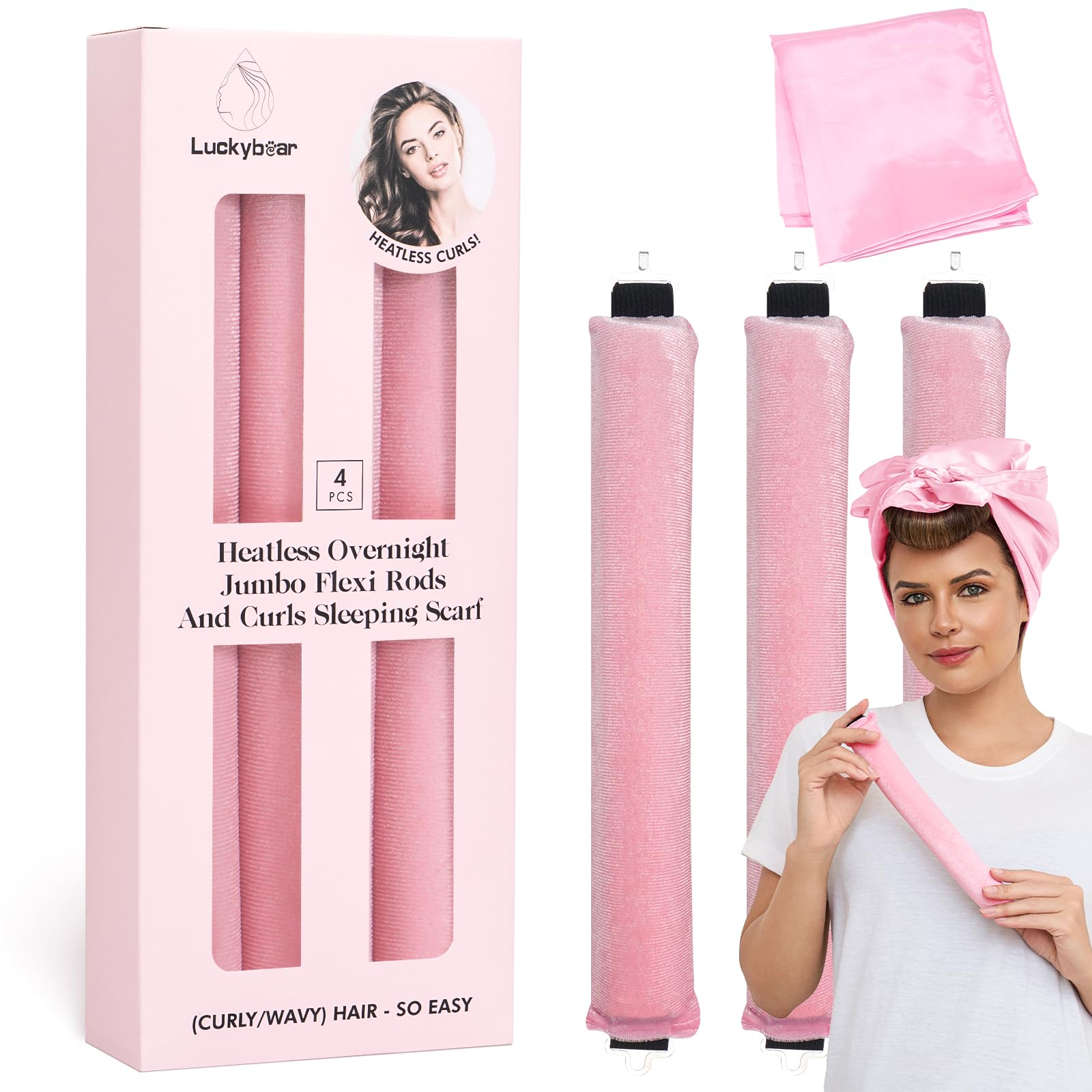 MAYCREATE 3pcs Heatless Overnight Hair Curlers, Hair Curlers to Sleep In Curlers Blowout, No Heat Curling Rods Set for Women with Headscarf and Hook for Long Hair, Pink MAYCREATE 3pcs Heatless Overnight Hair Curlers, Hair Curlers to Sleep In Curlers Blowout, No Heat Curling Rods Set for Women with Headscarf and Hook for Long Hair, Pink